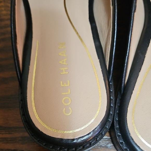 Cole Haan Black Leather Slip-On Mule Loafers with Gold Accent - Picture 3 of 4